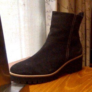 Paul Green Black Suede Lug Sole Zip Bootie, 10.5